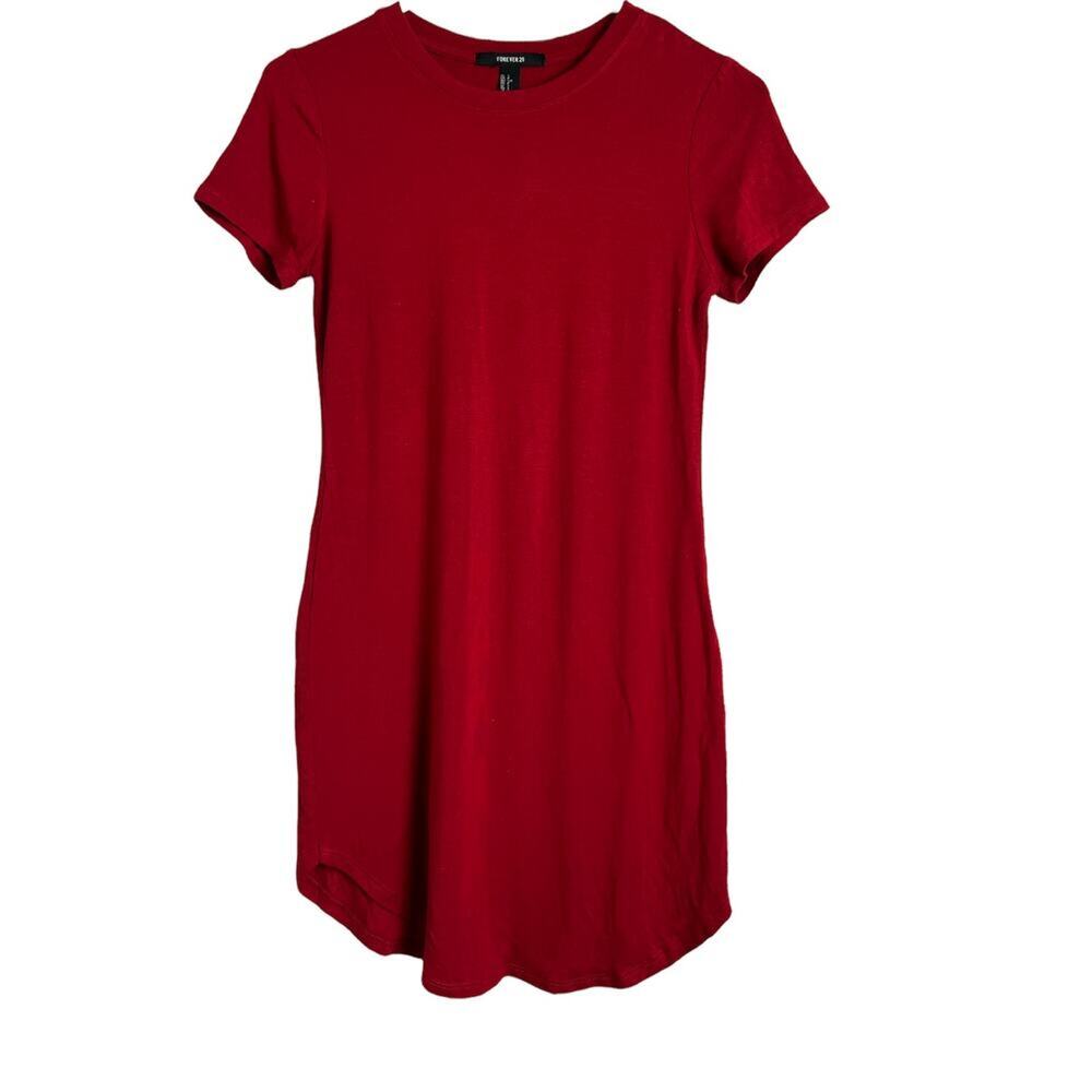 Forever 21 Women's Red  Curved Hem High Neck Short Sleeve Dress Sz S